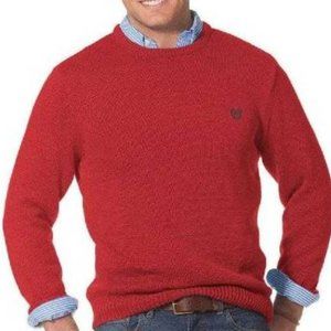 Mens Cable Knit Sweater Chaps Red Medium Long Sleeve Crew Neck Cotton